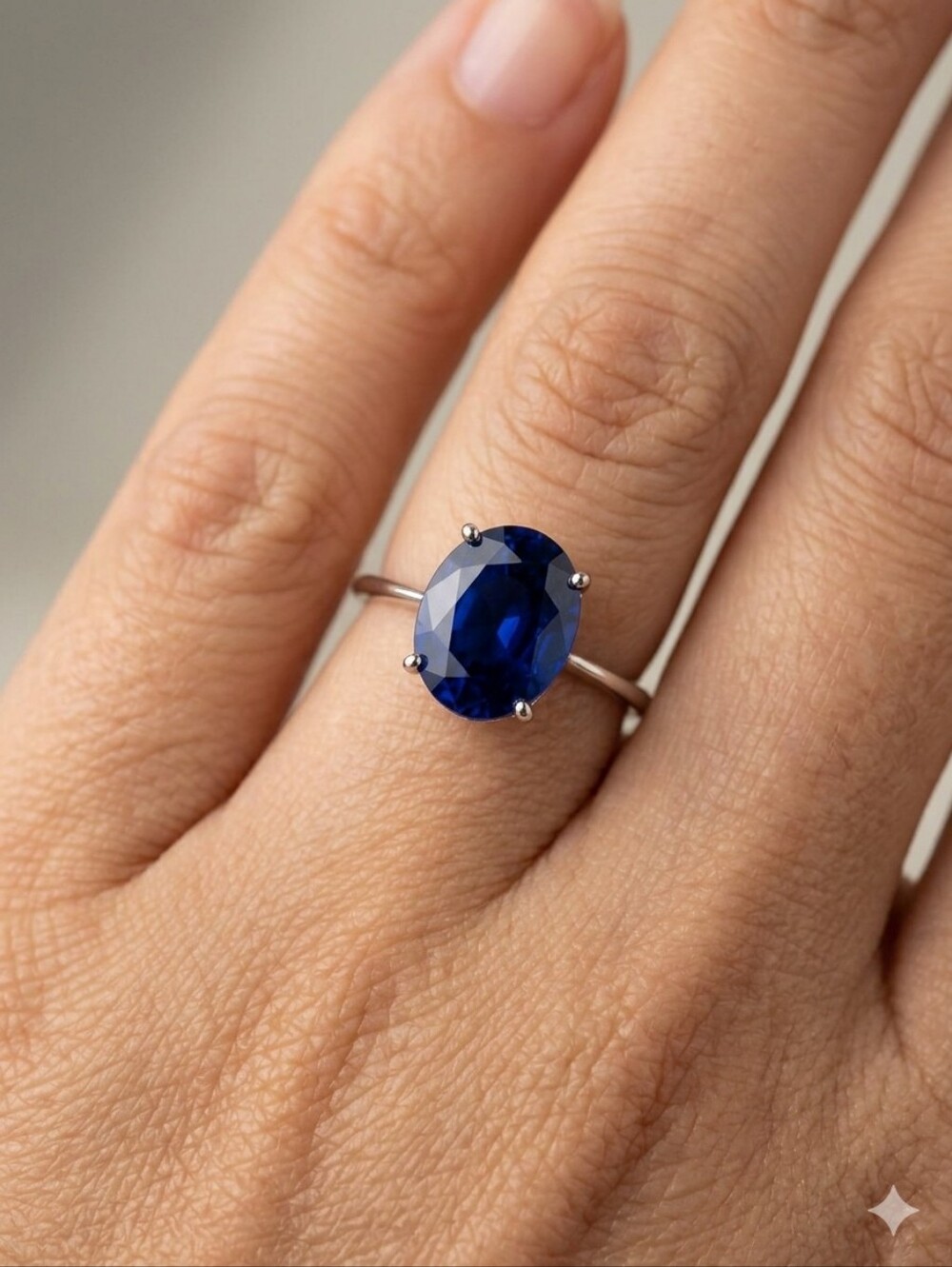 Blue Sapphire NWT 925 Silver Oval Solitaire Ring, Size 8